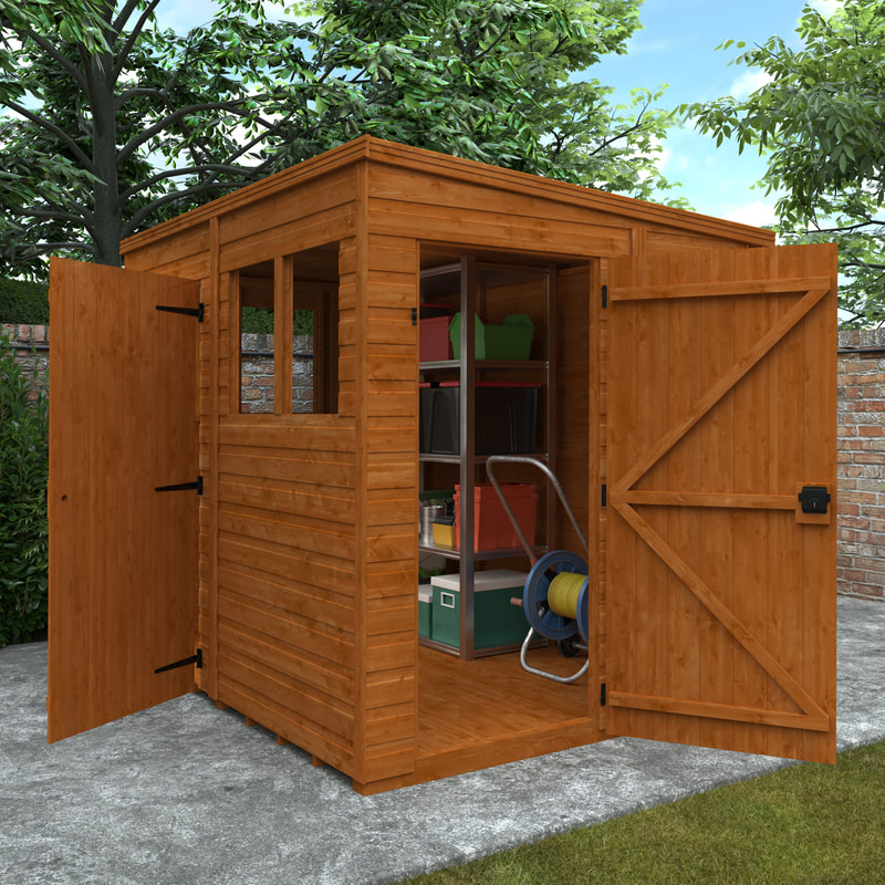 New pent roof 2-door garden shed delivery and installation in Edinburgh, East Lothian and Midlothian click here for a new pent roof 2-door garden shed quote