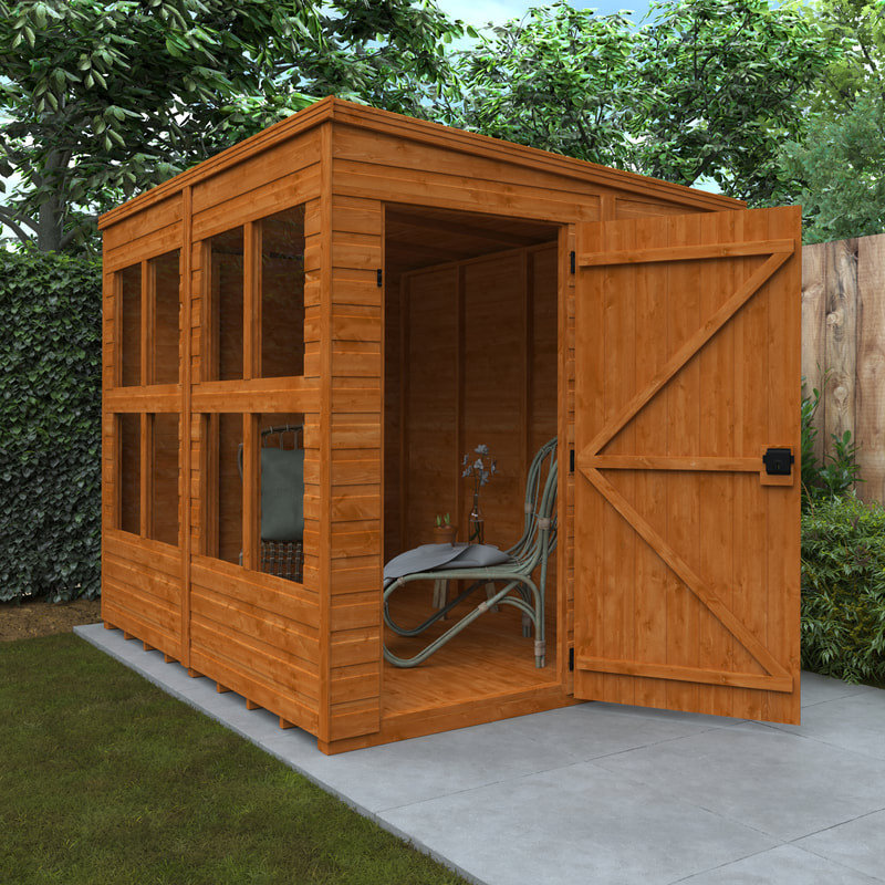 New pent roof sunroom garden shed delivery and installation in Edinburgh, East Lothian and Midlothian click here for a new pent roof sunroom garden shed quote